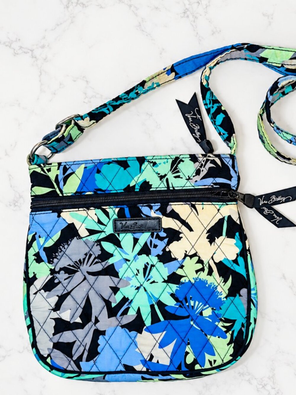 Vera Bradley Camofloral Retired Quilted Crossbody Bag Blue Green Floral